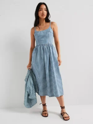 Alessie Bustier Dress - Mischa Stripe Denim