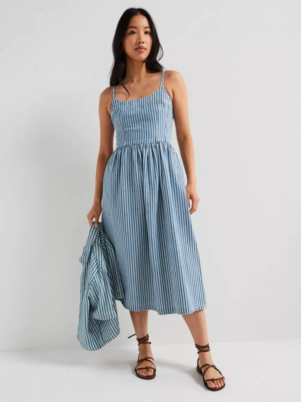 Alessie Bustier Dress - Mischa Stripe Denim