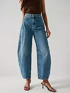 V by Very High Waist Barrel Leg Jeans - Mid Wash