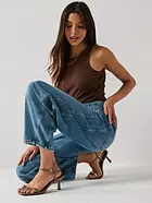 V by Very High Waist Barrel Leg Jeans - Mid Wash