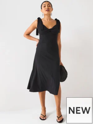 Rib Twist Front Dress - Black