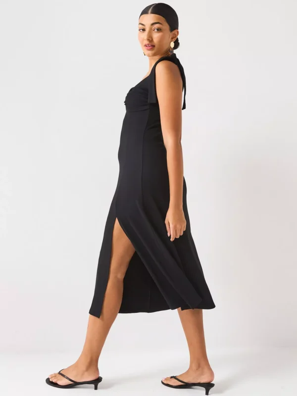 Rib Twist Front Dress - Black