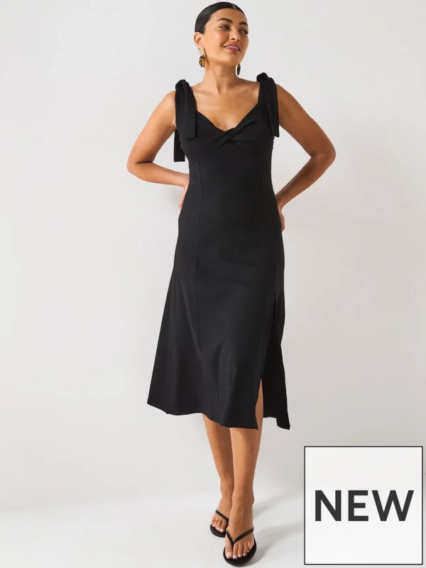Rib Twist Front Dress - Black