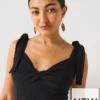 Rib Twist Front Dress - Black