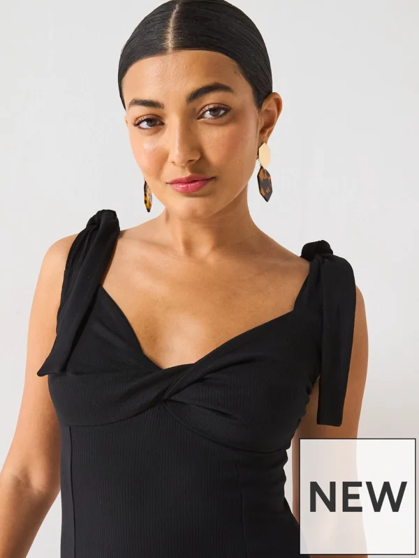 Rib Twist Front Dress - Black