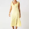 Rib Twist Front Dress - Yellow