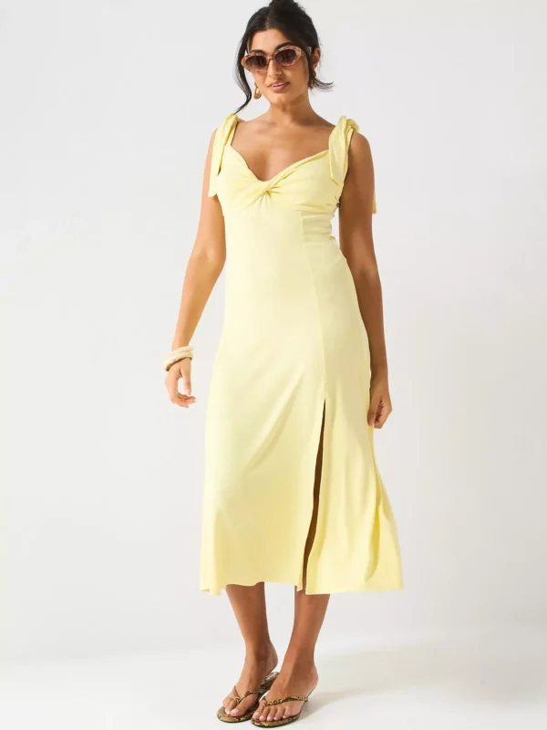Rib Twist Front Dress - Yellow