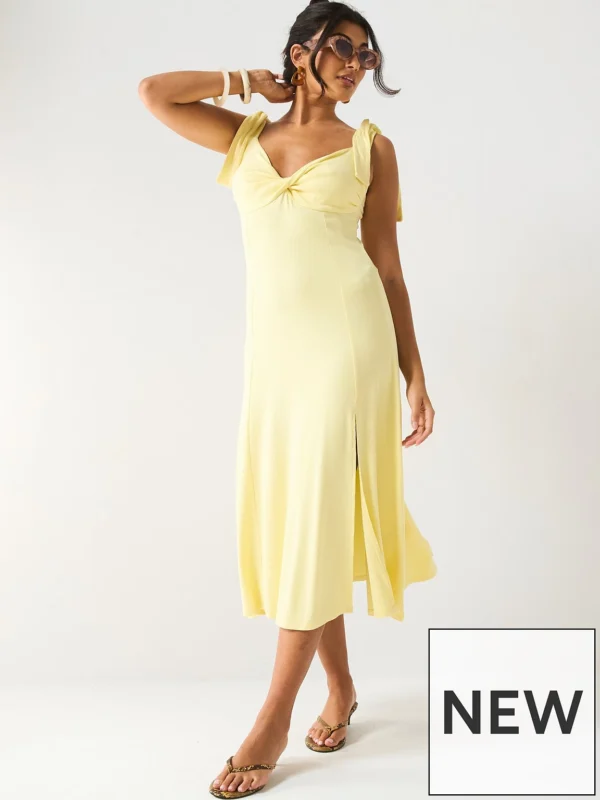 Rib Twist Front Dress - Yellow