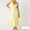 Rib Twist Front Dress - Yellow