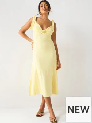 Rib Twist Front Dress - Yellow
