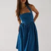 Denim Halter Amalfi Dress - Mid Wash